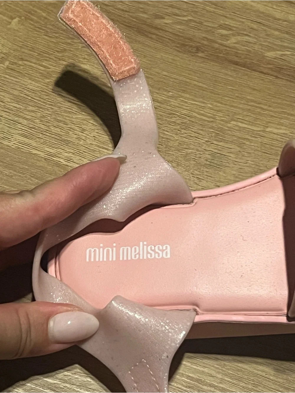 Mini Melissa Pink Glitter Hook-and-Loop Sandals for Kids